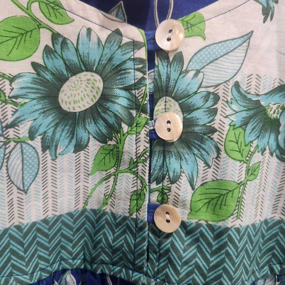 Easy Essentials Blue Floral Cotton Muumuu House Dress Pockets Plus Size 3X - Picture 3 of 8